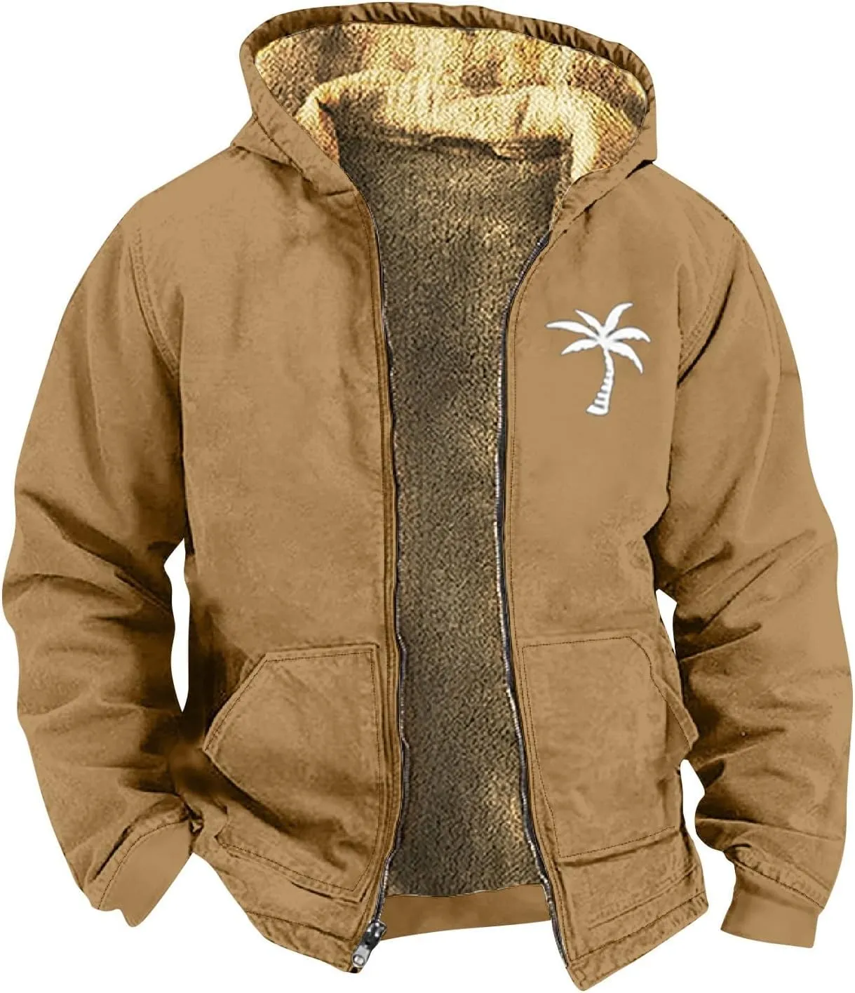 Winter Coat Men With Hood Fleece Lined Zipper Graphic Coat Heated Heavy Big And Tall Jacket