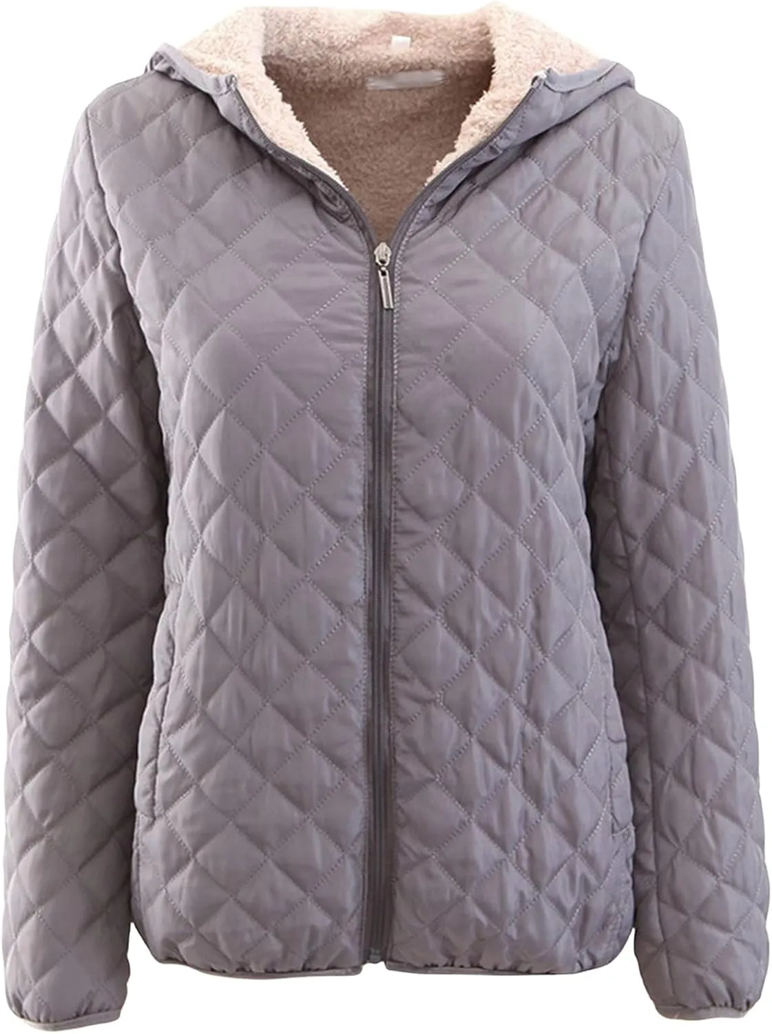 Womens Diamond Quilted Jacket Hoodies Lightweight Padding Coat with Pockets