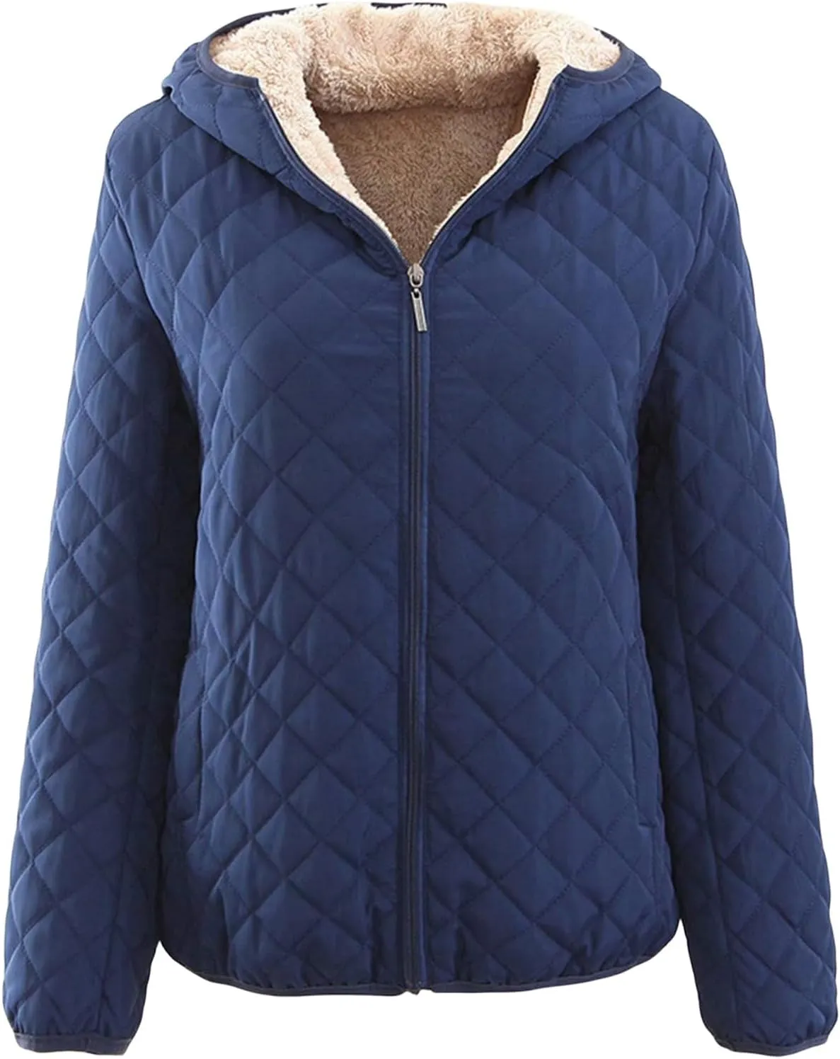Womens Diamond Quilted Jacket Hoodies Lightweight Padding Coat with Pockets
