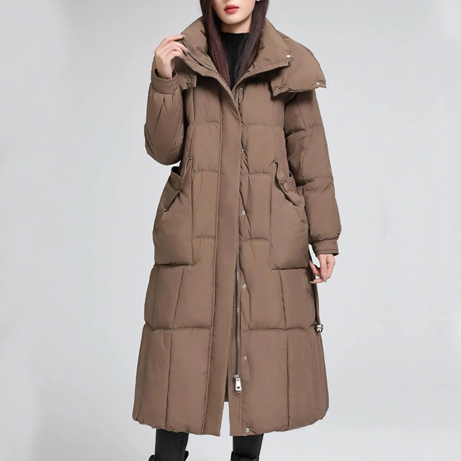 Womens Long Winter Down Puffer Jackets Heavyweight Thicken Quilted Trench Coat Windproof Padded Military Parka Jacket