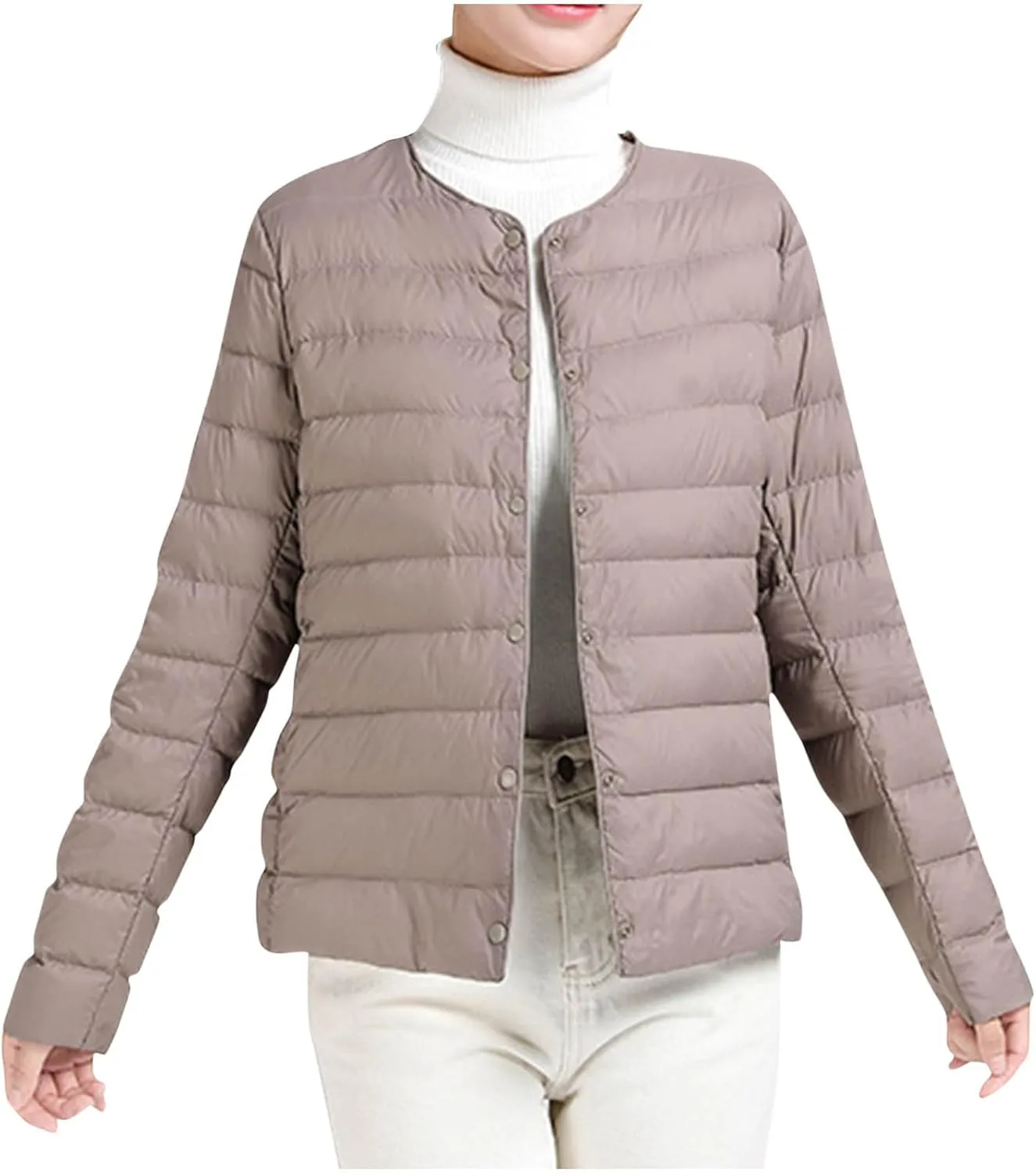 Women's Puffer Jacket Lightweight Packable Down Coat Winter Quilted Padded Jackets Long Sleeve Button Down Outwear