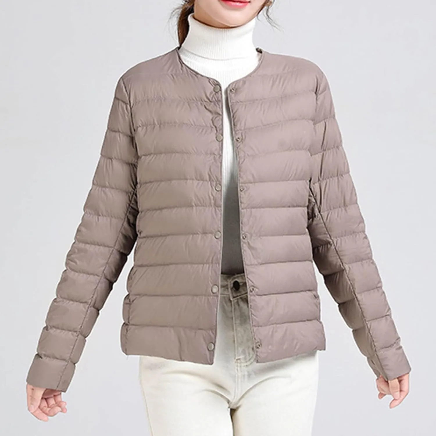 Women's Puffer Jacket Lightweight Packable Down Coat Winter Quilted Padded Jackets Long Sleeve Button Down Outwear