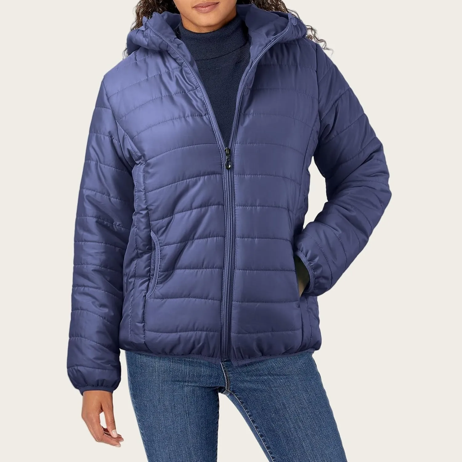 Women's Puffer Jacket Lightweight Slim Fit Short Down Jacket Casual Zip Up Outwear Hooded Warm Puffy Coats with Pocket