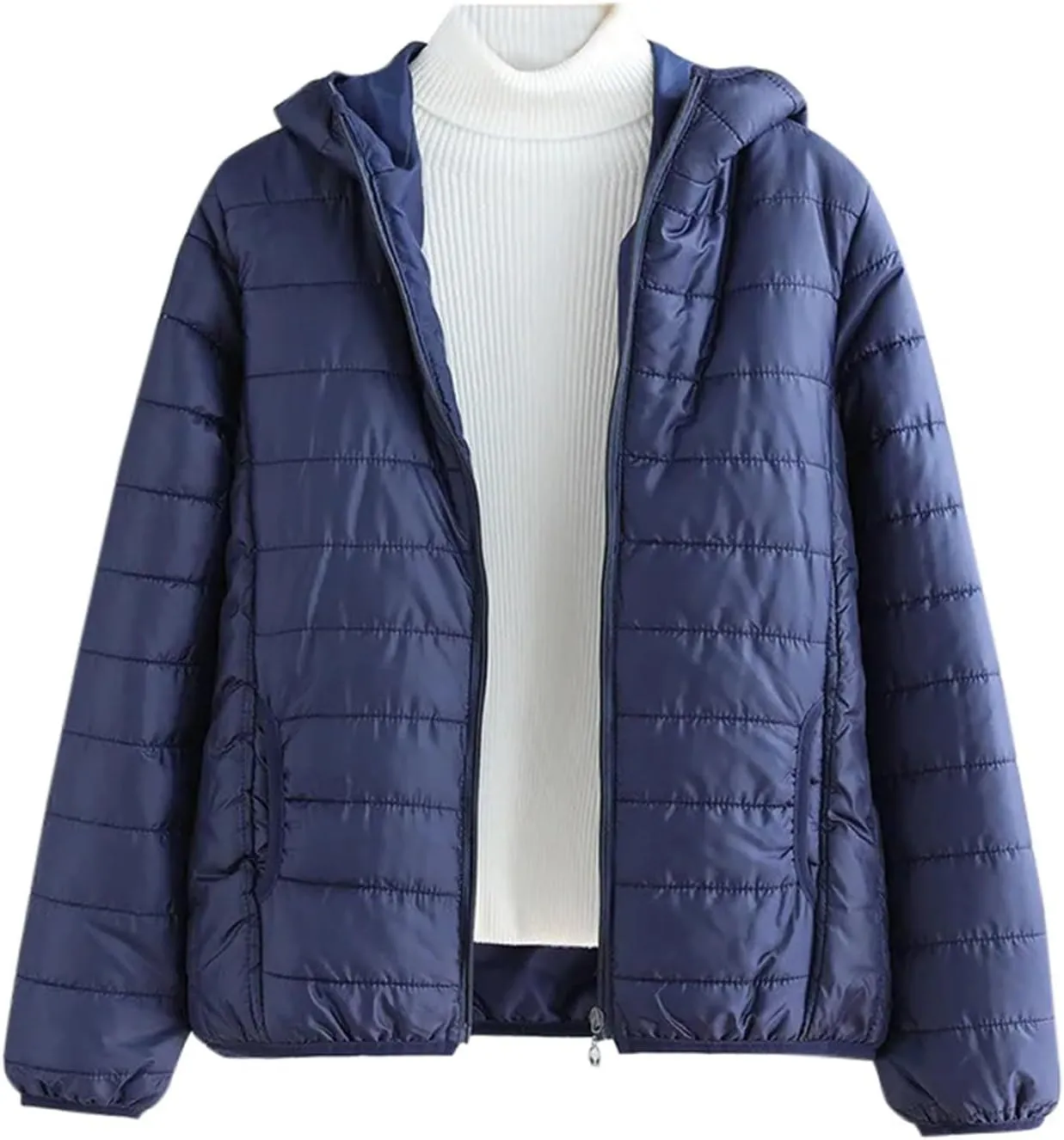Women's Puffer Jacket Lightweight Slim Fit Short Down Jacket Casual Zip Up Outwear Hooded Warm Puffy Coats with Pocket