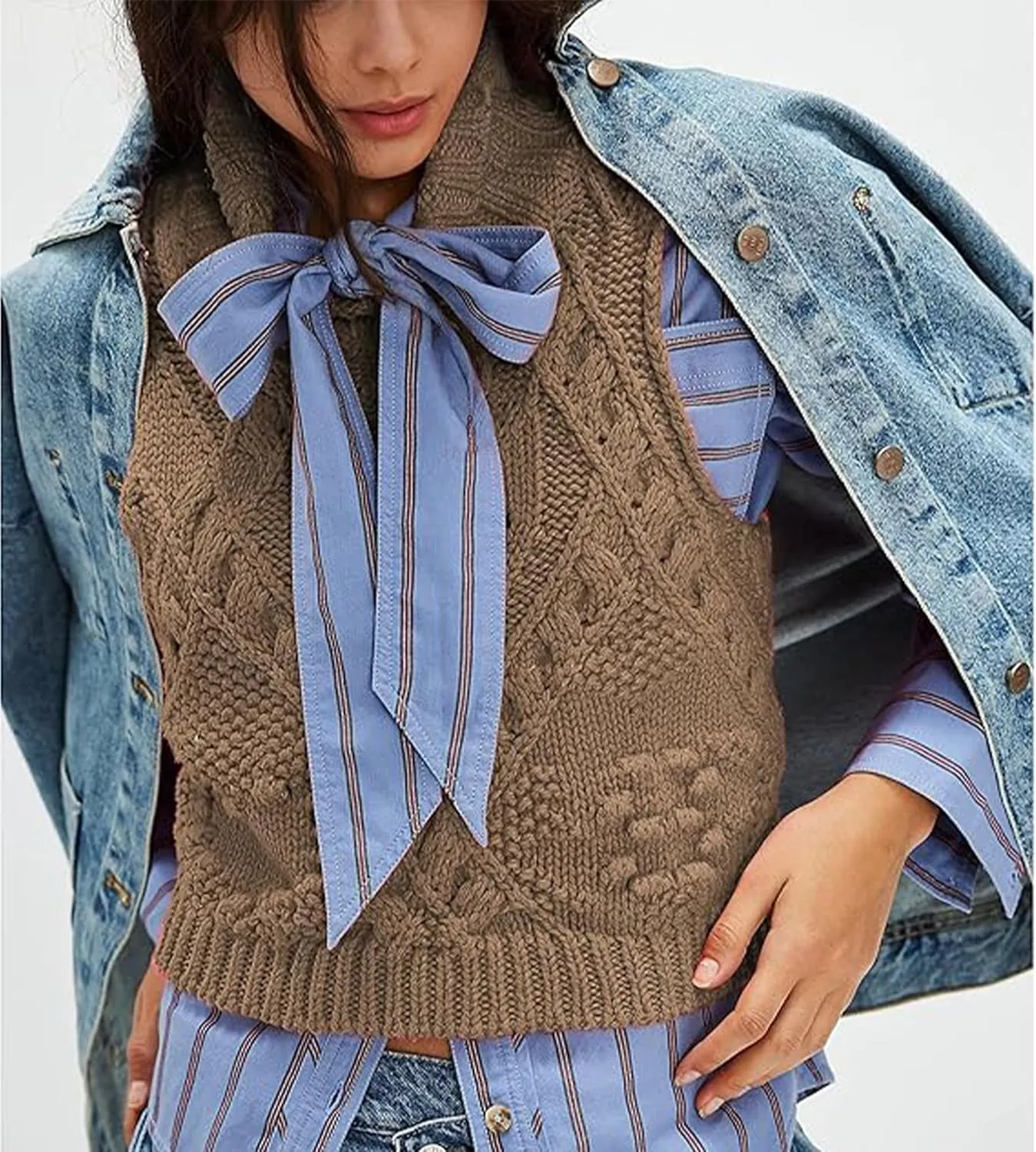 Womens Sweater Vest Turtleneck Sleeveless Crochet Knit Pullover Tank Tops Casual Fashion Trendy Outfits