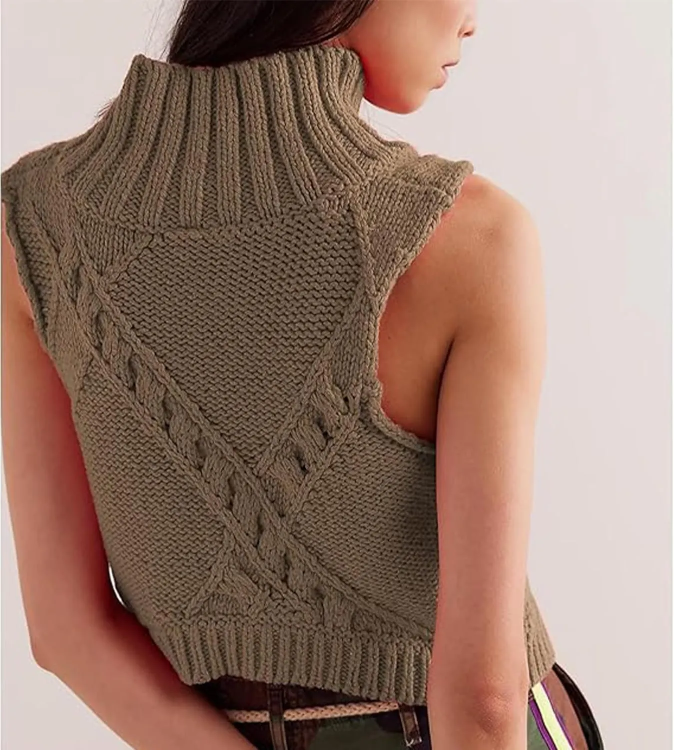 Womens Sweater Vest Turtleneck Sleeveless Crochet Knit Pullover Tank Tops Casual Fashion Trendy Outfits