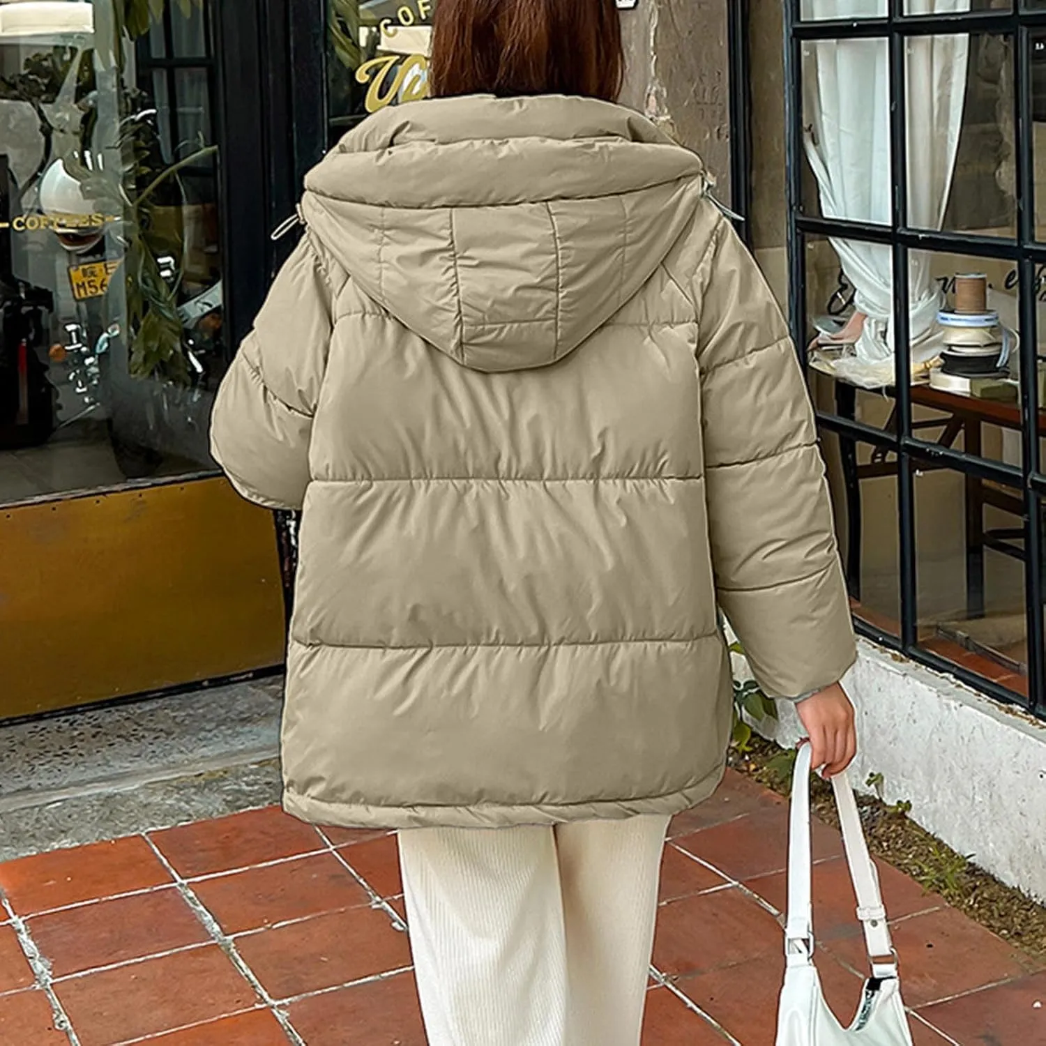 Women's Warm Winter Puffer Coats Heavyweight Long Sleeve Hooded Padded Down Jacket Thicken Parka Military Jackets