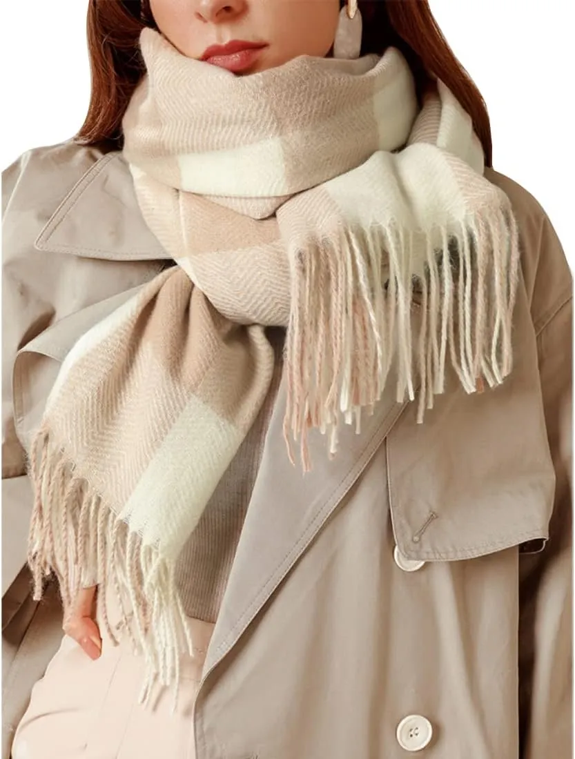 Women's Winter Spring Warm Plaid Scarves,Cashmere Feel Scarf,Knit Tassel Thick Shawl,Birthday Christmas New Year Gift.