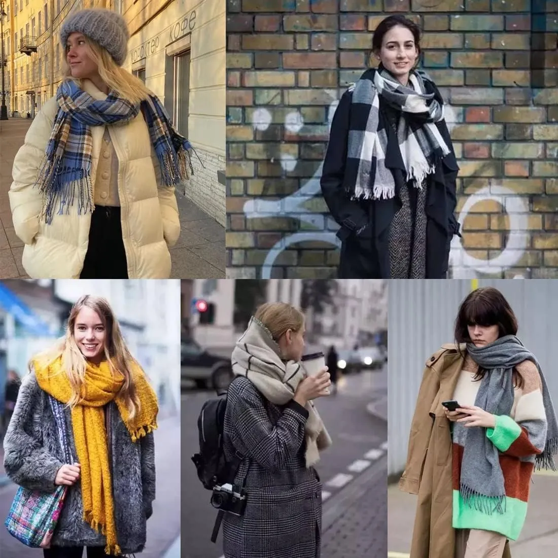 Women's Winter Spring Warm Plaid Scarves,Cashmere Feel Scarf,Knit Tassel Thick Shawl,Birthday Christmas New Year Gift.