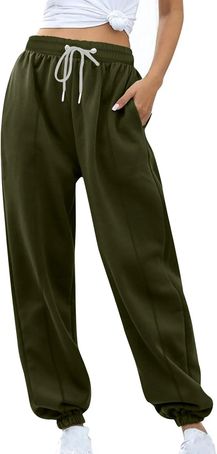 Womens Winter Sweatpants Thermal Fleece Lined Jogger Pants Elastic High Waist Athletic Lounge Thick Sweatpant