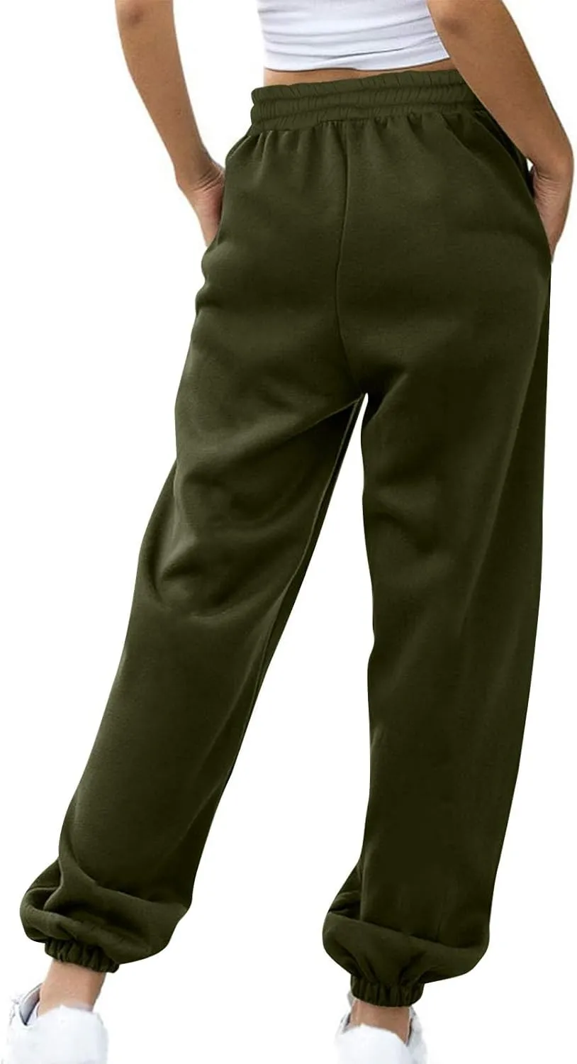 Womens Winter Sweatpants Thermal Fleece Lined Jogger Pants Elastic High Waist Athletic Lounge Thick Sweatpant