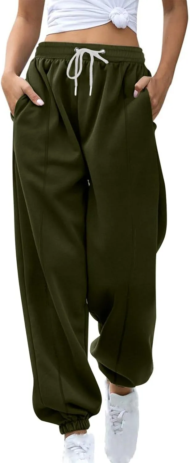 Womens Winter Sweatpants Thermal Fleece Lined Jogger Pants Elastic High Waist Athletic Lounge Thick Sweatpant