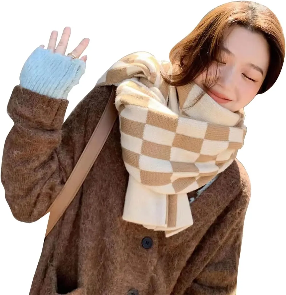 Women's Winter Warm Big Plaid Scarves,Cashmere Feel Scarf,Knit Tassel Thick Shawl,Birthday Christmas New Year Gift.