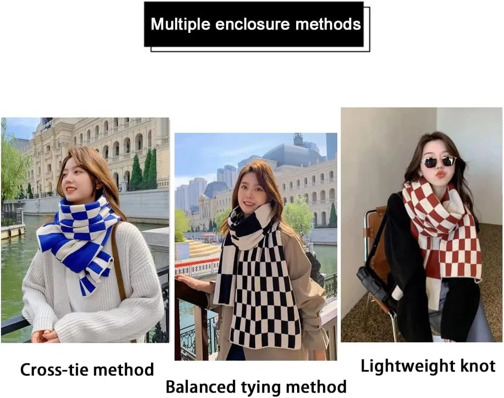 Women's Winter Warm Big Plaid Scarves,Cashmere Feel Scarf,Knit Tassel Thick Shawl,Birthday Christmas New Year Gift.