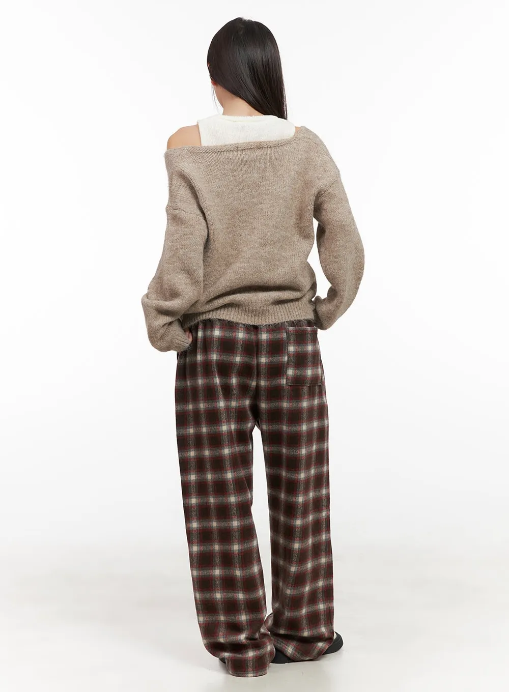 Wool Blend Adjustable Checkered Pants CD416
