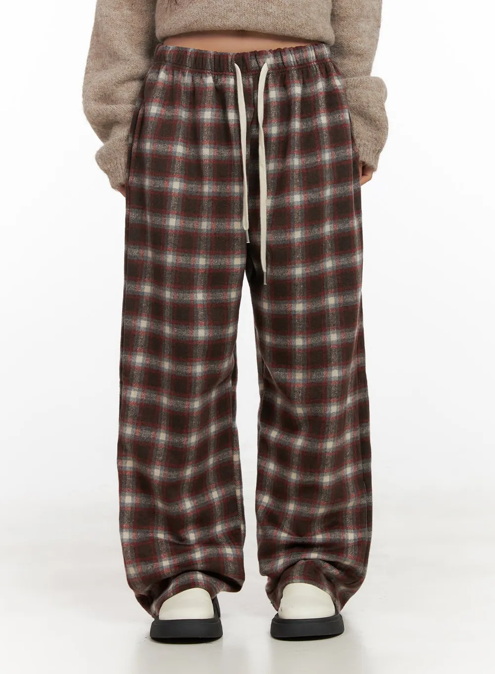 Wool Blend Adjustable Checkered Pants CD416