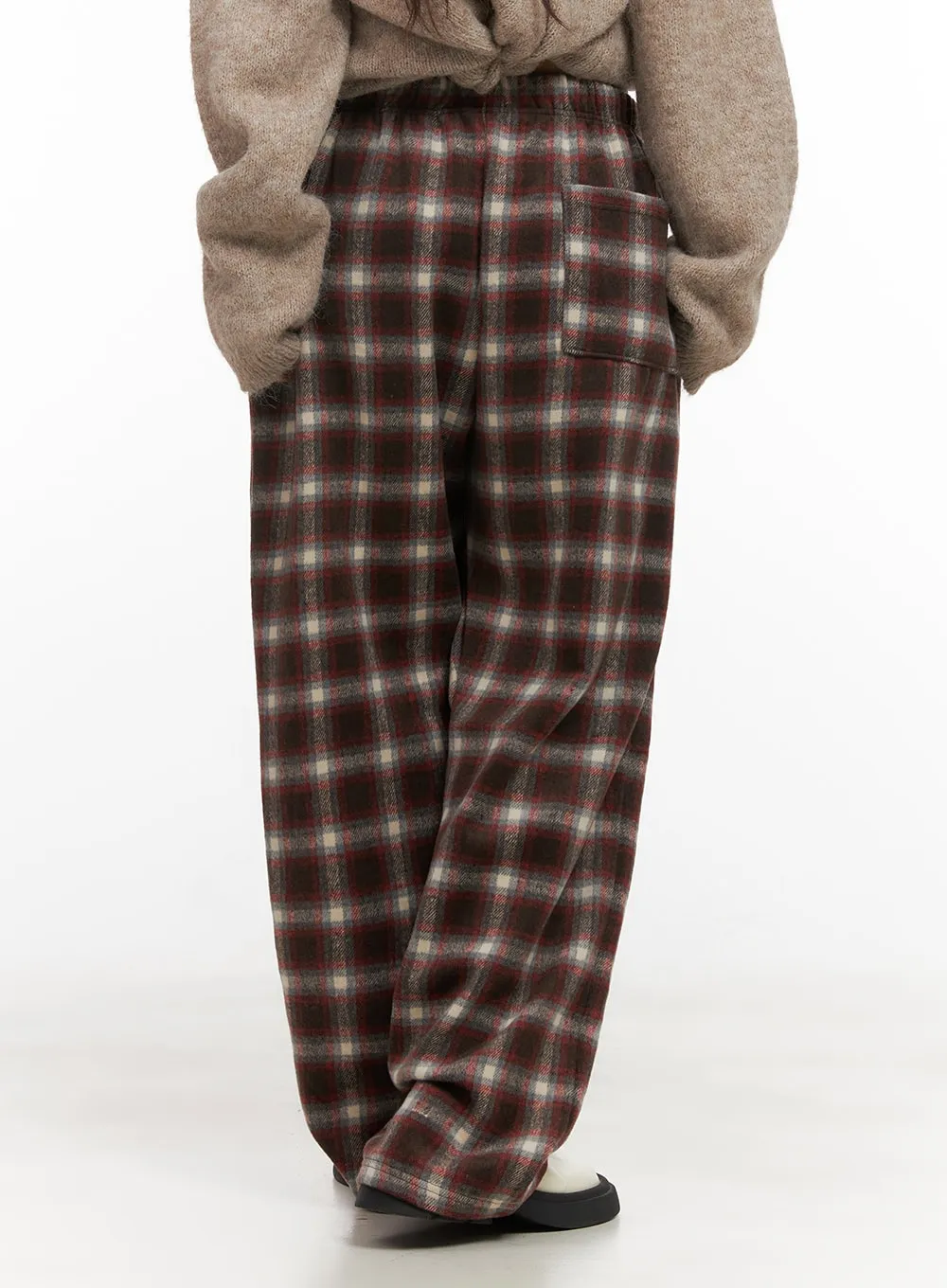 Wool Blend Adjustable Checkered Pants CD416