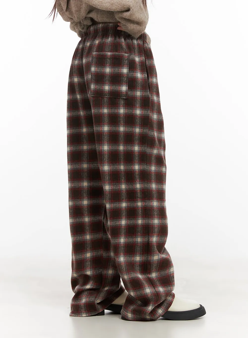 Wool Blend Adjustable Checkered Pants CD416