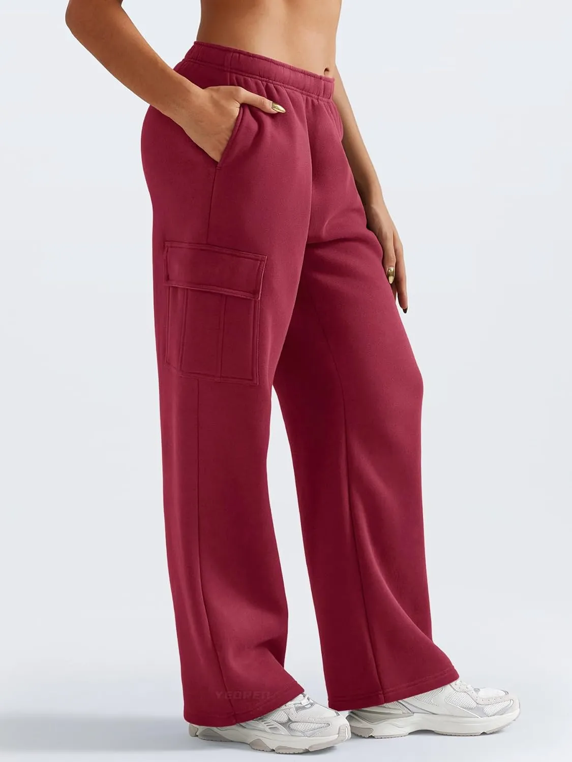 YEOREO Sweatpants Womens Cargo Pants Fleece Lined Wide Leg Joggers Baggy Drawstring Nairi Sweat Pants with Pockets
