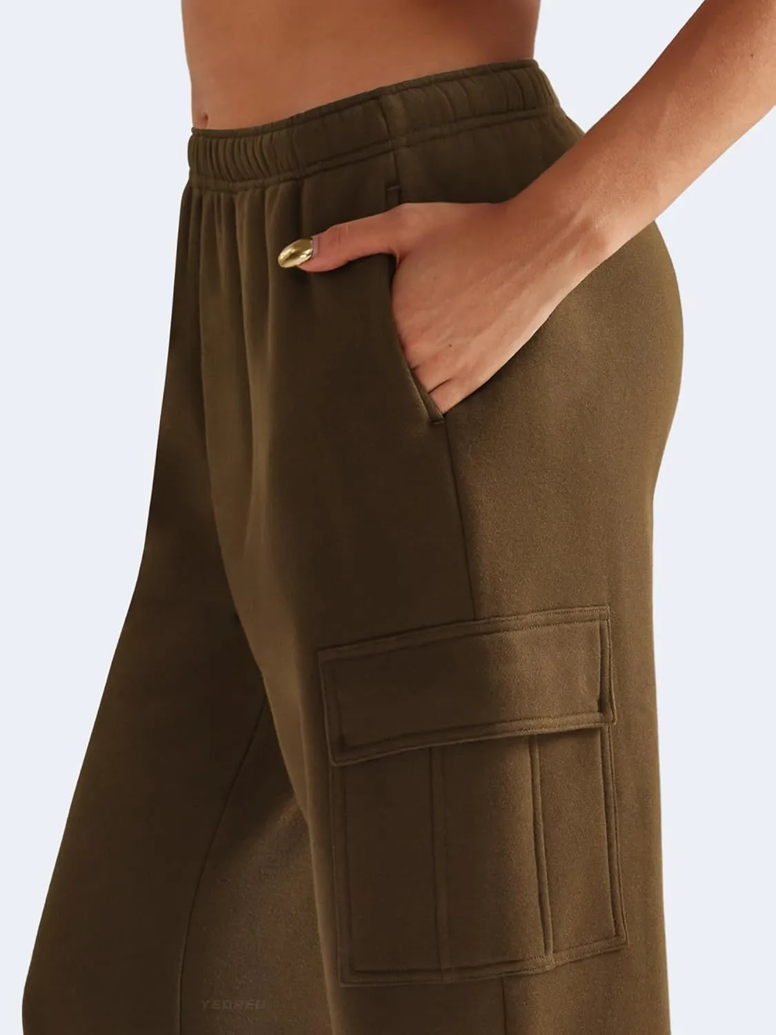 YEOREO Sweatpants Womens Cargo Pants Fleece Lined Wide Leg Joggers Baggy Drawstring Nairi Sweat Pants with Pockets