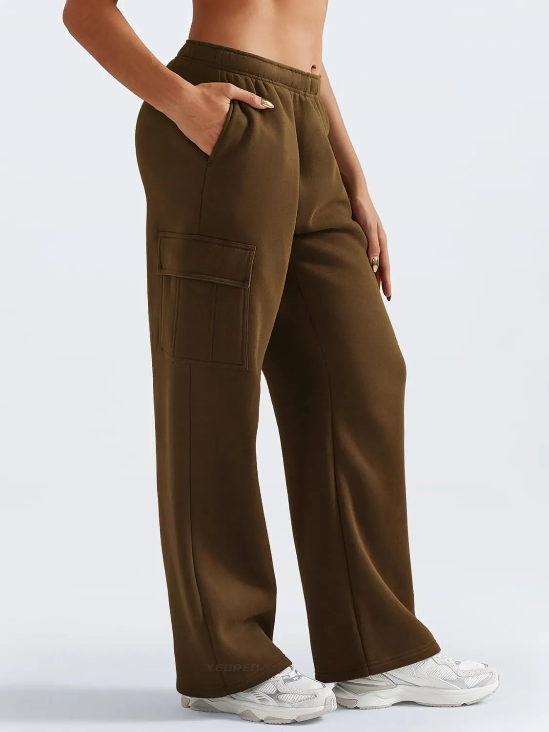YEOREO Sweatpants Womens Cargo Pants Fleece Lined Wide Leg Joggers Baggy Drawstring Nairi Sweat Pants with Pockets