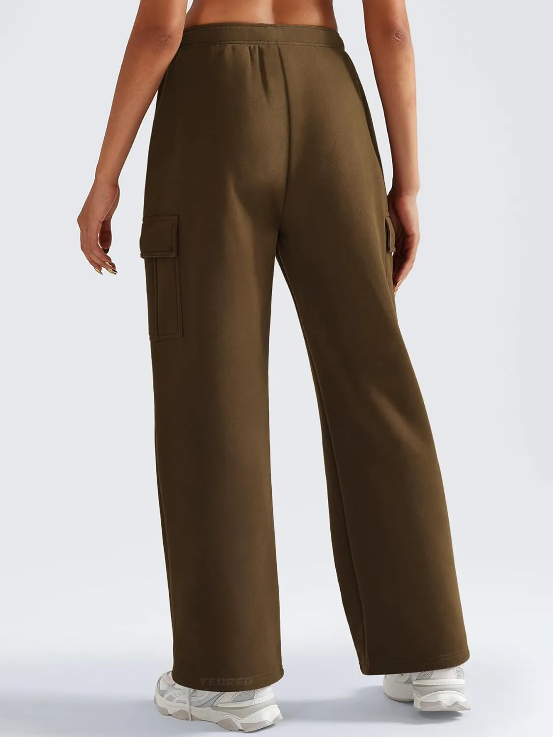 YEOREO Sweatpants Womens Cargo Pants Fleece Lined Wide Leg Joggers Baggy Drawstring Nairi Sweat Pants with Pockets