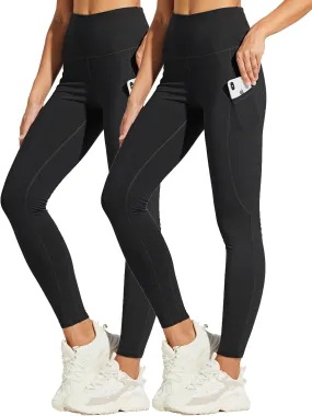 ZUTY Fleece Lined Leggings Women Water Resistant Winter Thermal Insulated High Waisted Hiking Leggings Pockets Plus Size